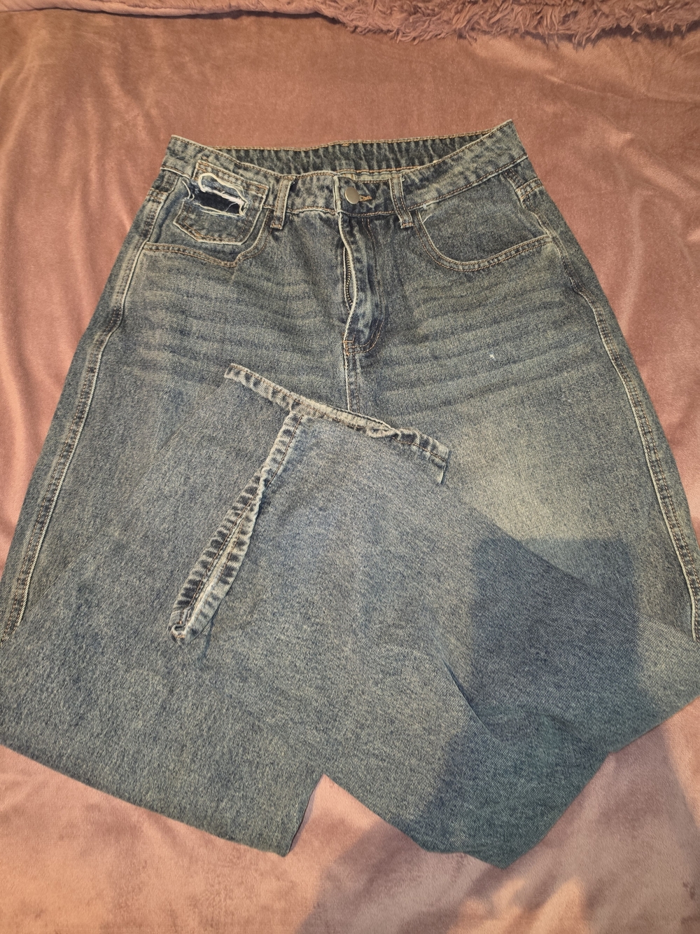 Women's Wide Leg Denim Jeans - Blue